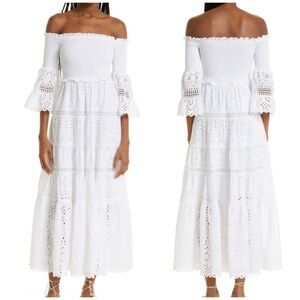 Cara Cara Corsica Dress Maxi Off the Shoulder Smocked Eyelet Cotton - Small